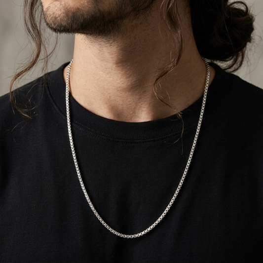 Box Chain Silver Necklace .925